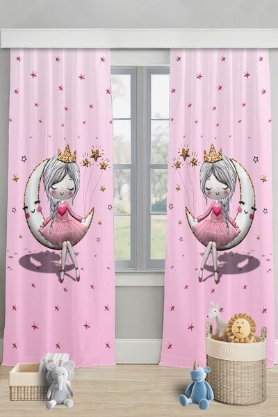 EVPANYA 3 Boyutlu Pembe Ayda Oturan Prenses Desenli Çocuk & Bebek Odası Fon P...