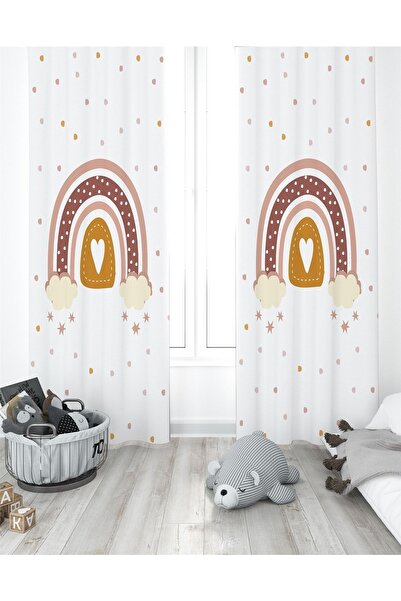 EVPANYA Iskandinav Gökkuşağı Desenli Çocuk Odası Fon Perde ( Tek Kanat Fiyatl...
