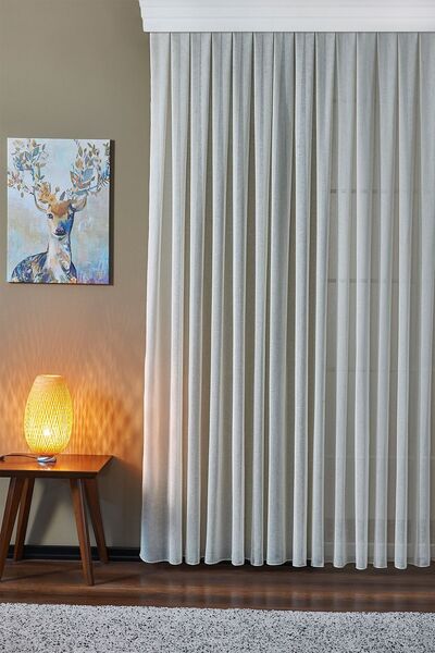 ELENOR Bej Yüksek Kaliteli Ütü Gerektirmeyen Keten Düz Tül Perde Geneva - Pil...