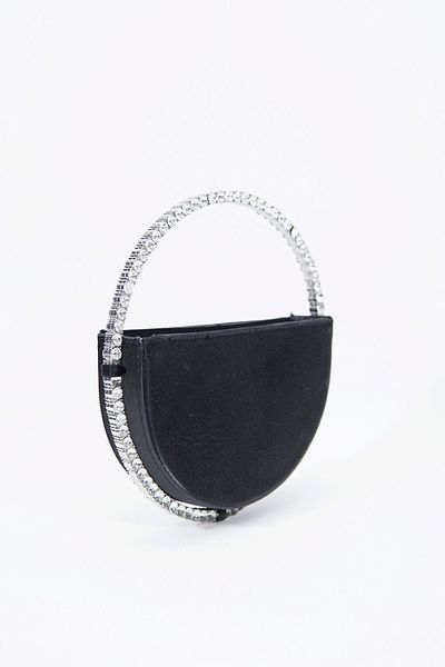 Sun Pieces Lune Black Stoned Round Leather Clutch - Shiny Handbag