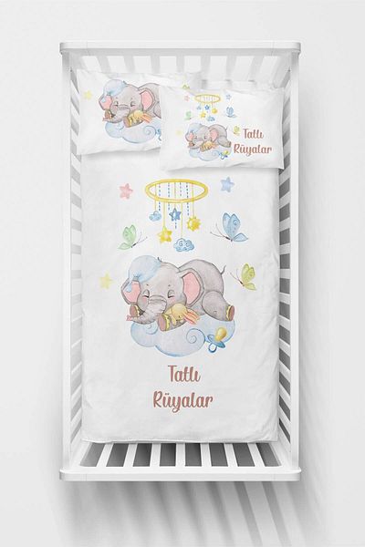 Homamia Unisex Baby White Sleeping Elephant Patterned Bedding Set