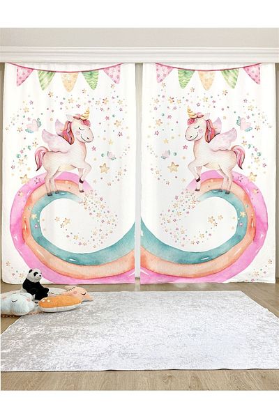 EVPANYA Unicorn Pattern Rainbow - Κουρτίνα φόντου για παιδικό και βρεφικό δωμάτιο (Τιμές για μονό φτερό)