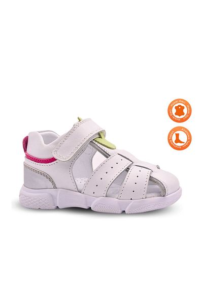 kids A more White Cloe Genuine Leather Baby Girl Sandals - Single Velcro Closed Back