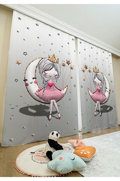 EVPANYA 3D Gray Princess Sitting on the Moon Patterned Children's & Baby's Room Background Curtain (Single Wing Pricing)
