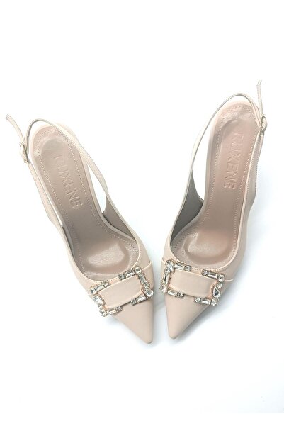 RUXENE DOOM TAŞLI TOKALI DOKUMA KUMAŞ MAT YÜZEY 10 CM İNCE TOPUKLU ABİYE AYAK...