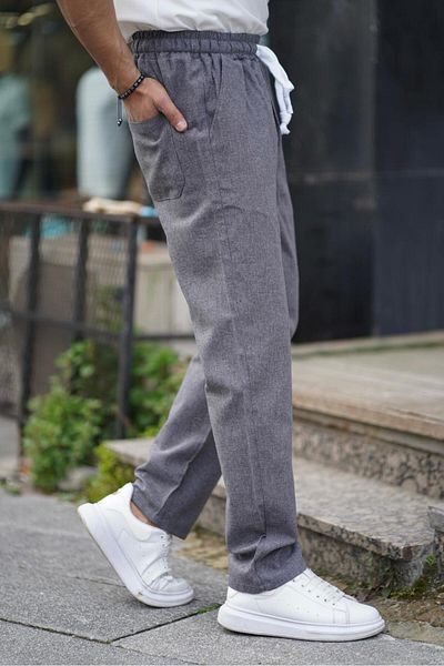 teogo Gray Linen Men's Trousers - Woven
