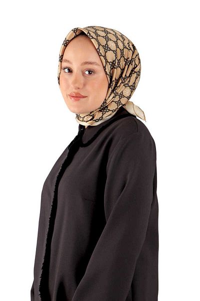 Bursa İpek Μπεζ μονόγραμμα αλυσίδας Twill μεταξωτό μαντίλι