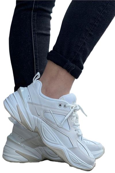 Nike M2K Tekno Leather Sneaker Real Leather White&Cream Color Unisex Sneakers