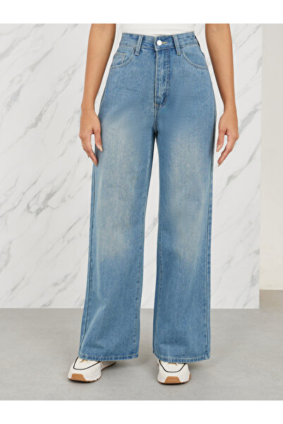 Styli Stone Wash High Rise Wide Leg Jeans