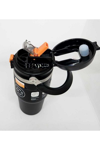 Shotay Journey ST-8166 650ml Black-Orange Dual-Use Mug with Lid
