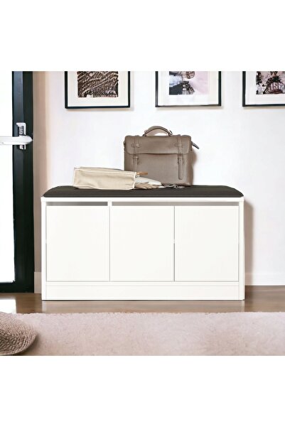 L'occi Concept Linda 90 cm Puflu Ayakkabılık Oturaklı 3 Kapaklı Dolap Beyaz LN2-W