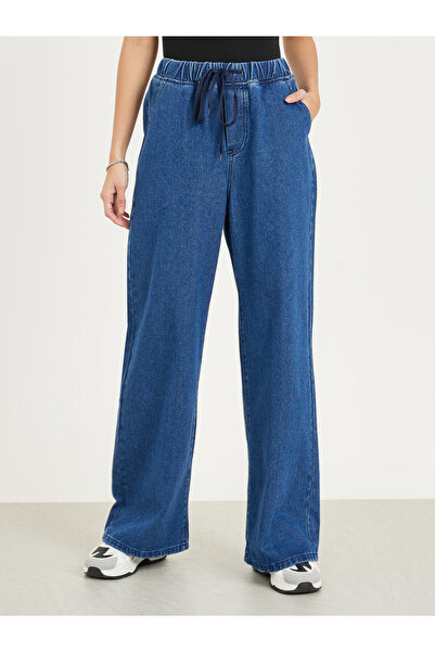 Styli Wide Leg Drawstring Jeans with Pockets