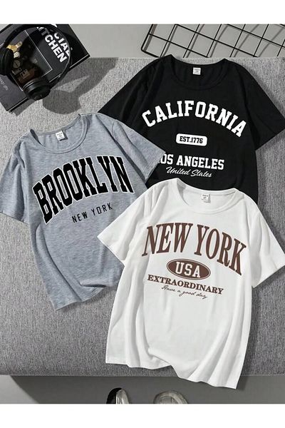 Machetta Sada 3 dětských triček - Oversize Crew Neck, potištěné