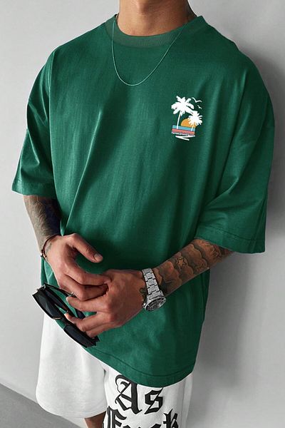 MODAGEN Νέο Brooklyn printed ανδρικό μπλουζάκι oversize - Nefti Green, Crew Neck