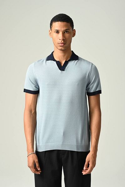 İLKCET MODA Ανδρικό πλεκτό μπλουζάκι με λεπτή εφαρμογή - μοτίβο γιακά και διάτρηση