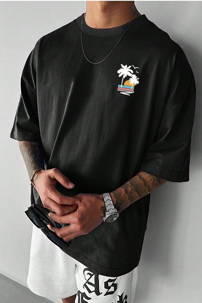 MODAGEN Νέο ανδρικό μπλουζάκι με στάμπα Brooklyn μαύρο Oversize - Crew Neck