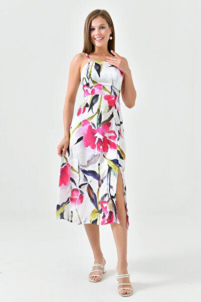 lovebox Сатинове без бретелей вечірнє плаття - з квітковим візерунком, розріз...