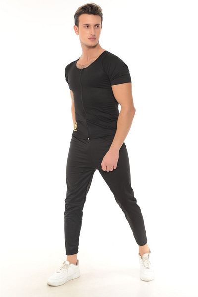 SAUNA SUIT Sauna termică, talie, burtă, transpirație, cu fermoar, cu mânecă scurtă, jambiere
