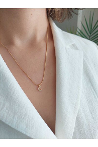 LUCKY ACCESSORIES Çelik zirkon Taşlı Harf Kolye C Harfi