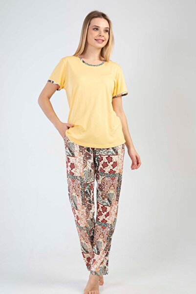 KEZOKİNO Kezokino SS24 Kadın / Kısa Kol Altı Uzun Viskon Cepli Takım / Sarı