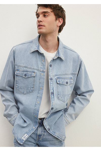 Mavi Felix Premium Blue Light Blue Jean πουκάμισο κανονική εφαρμογή / κανονική κοπή0210845-86634