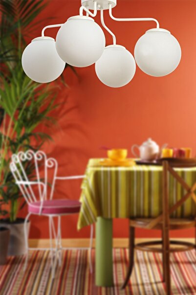 Begüsa Yağmur 4.lü Beyaz-beyaz Glop Camlı Avize