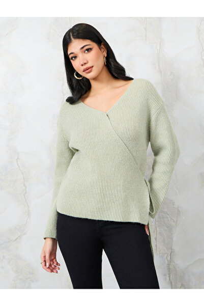 Styli Knitted Functional Wrap Top with Tie Side
