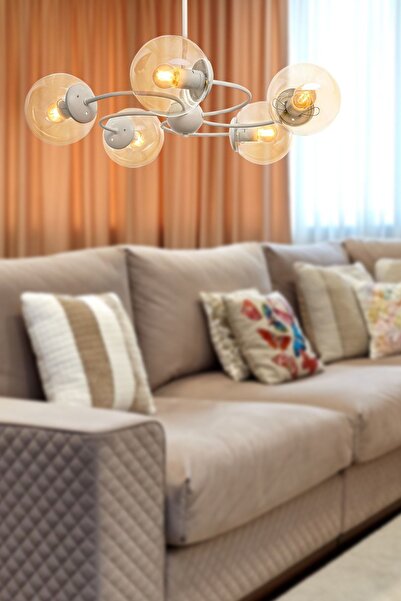 Begüsa Dönence 5.li Beyaz-bal Camlı Avize