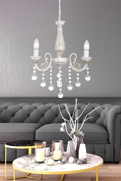 Begüsa Gupse 3'lü Beyaz Patineli Avize