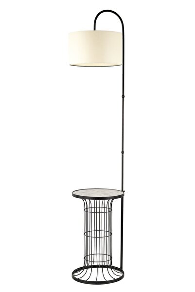 Begüsa Cemre Sehpa Lambader Siyah Mermer Ahşap Krem Şapka