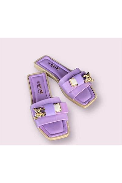 MODA γυναικείες casual παντόφλες με πολύχρωμη αγκράφα και ελαφριά σόλα