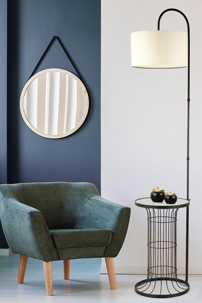 Begüsa Cemre Sehpa Lambader Siyah Mermer Ahşap Krem Şapka