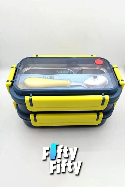 Vagonlife 1200 ML Stainless Steel-Metal Lunch Box - Two Layers, Three Compartments - FFLBOX2215