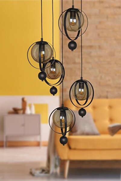 Begüsa Jüpiter 5.li Avize Siyah Bal Cam