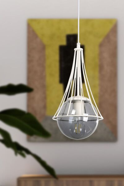 Begüsa Lapis Tekli Beyaz-füme Glop Camlı Avize