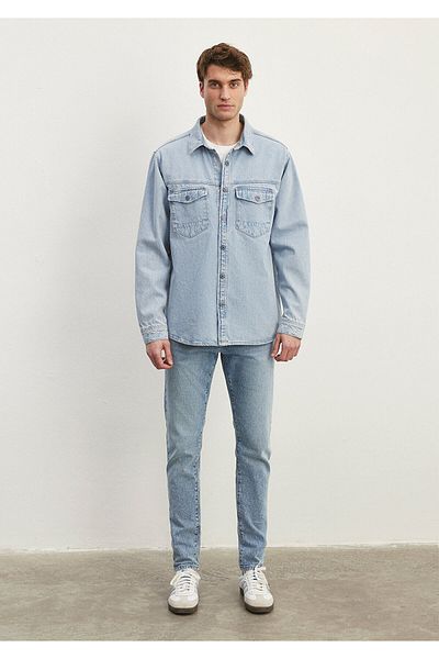 Mavi Felix Premium Blue Light Blue Jean πουκάμισο κανονική εφαρμογή / κανονική κοπή0210845-86634