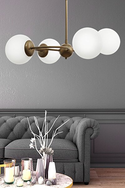 Begüsa Dönence 4.lü Eskitme-beyaz Camlı Avize