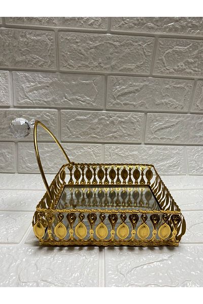 devigo Premium Gold Embroidered Stainless Steel - Stoned Mirror Detailed Napkin Box