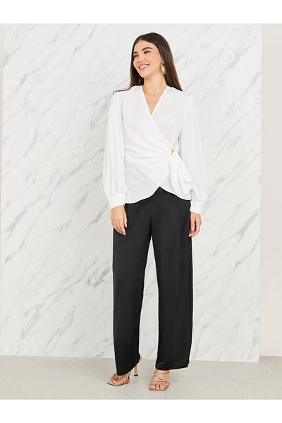 Styli Solid Regular Fit Metal Buckle Wrap Top