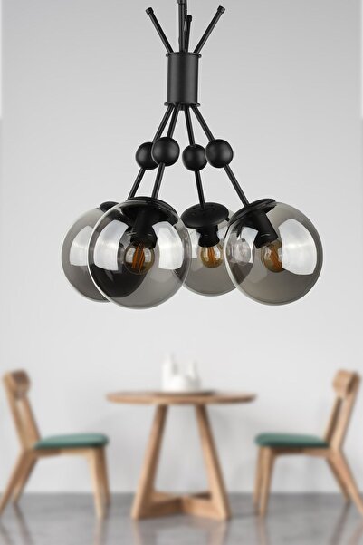 Begüsa Delf 4.lü Avize Siyah Füme Cam