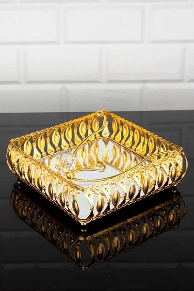 devigo Premium Gold Embroidered Stainless Steel - Stoned Mirror Detailed Napkin Box
