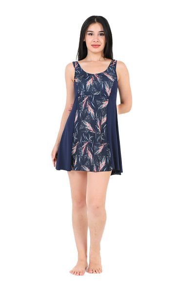 Argisa Partial Spike Patterned Dress Swimsuit with Shorts 6523 Navy Blue Plus Size