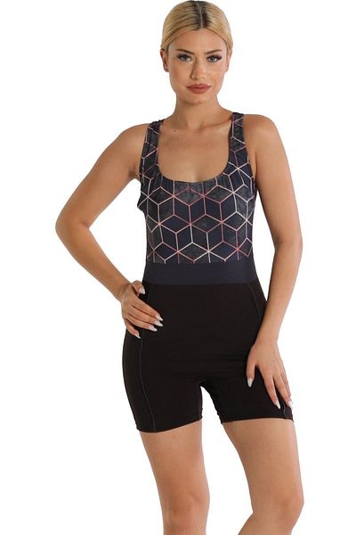 Argisa Μοντέλο μαγιό με σορτς με στάμπα 6526 Μαύρο Plus Size