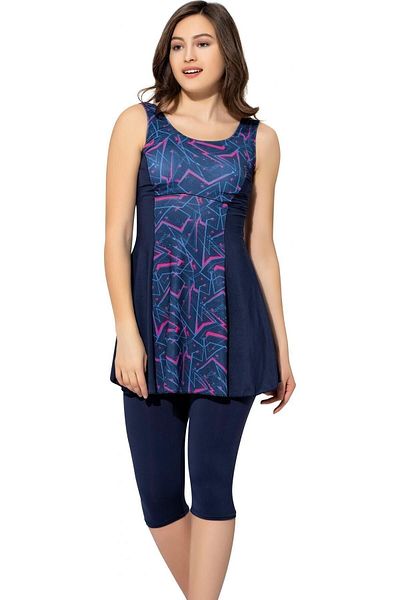 Argisa Patterned Piece Tights Dress Swimsuit 6515 Patterned Navy Blue Plus Size