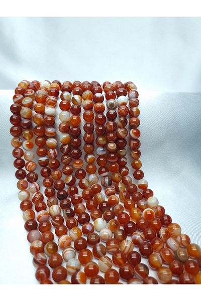 Yüksel Boncuk 8 mm Veined Agate Stone - Natural Stone String
