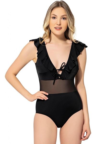 Argisa Μαύρο μαγιό με φούντα από τούλι - Lace Up Model 6031