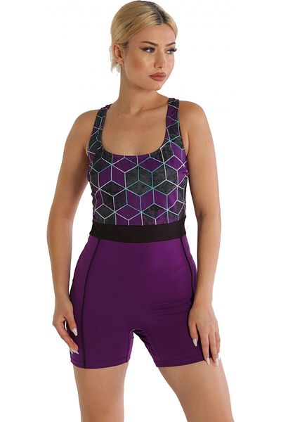 Argisa Μοντέλο μαγιό με σορτς με στάμπα 6526 Purple Plus Size
