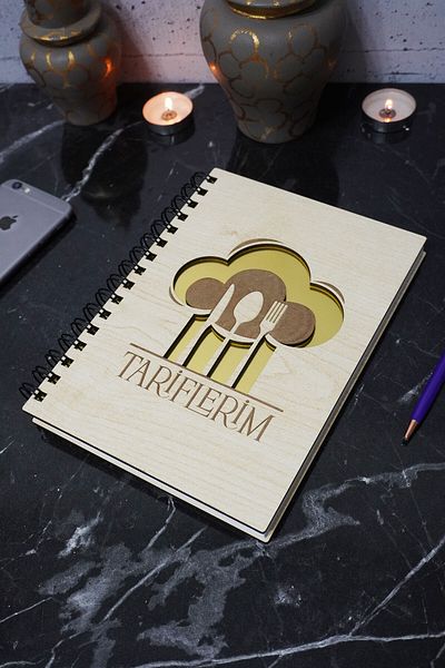 markcat Kitchen Themed Unlined Notebook with Wooden Cover - A5 Memory Book