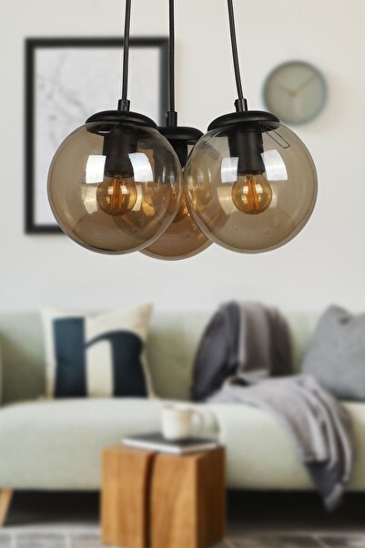 Begüsa Malta 3.lü Avize Siyah Bal Cam