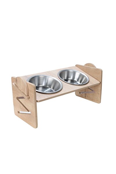 TİNEKE Ayarlanabilir Ahşap 2 Li Mama Kabı Kedi Ve Köpekler Için Mama Kapları 1 Adet